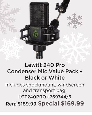 Long & McQuade Lewitt lct 240 pro condenser microphone value pack - black offer