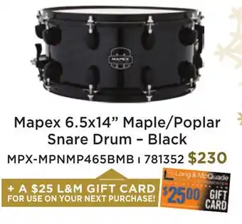 Long & McQuade Mapex mpx 14x6.5'' maple/poplar hybrid shell snare drum - transparent midnight black offer