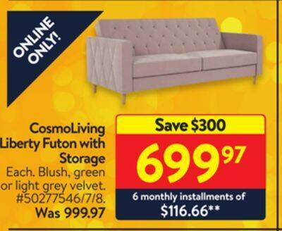 Walmart Cosmoliving liberty futon with storage offer