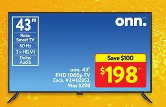 Walmart Onn. 43 fhd 1080p tv offer