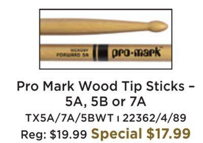 Long & McQuade Promark 5a hickory drum sticks with wood tips offer