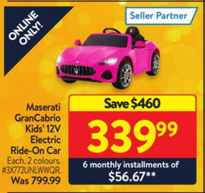 Walmart Maserati grancabrio kids' 12v electric ride-on car offer