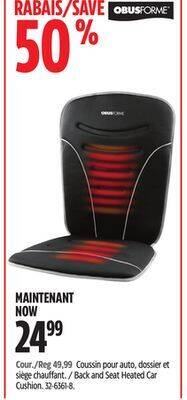 Canadian Tire Obusforme back and seat heated car cushion offer