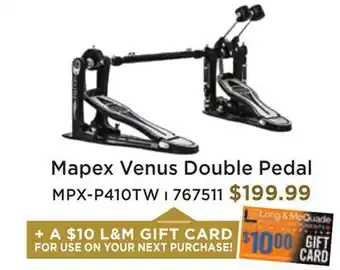 Long & McQuade Mapex 400 double pedal single chain drive with duo-tone beater offer