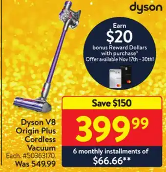 Walmart Dyson v8 origin plus cordless vacuum offer