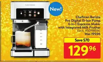 Walmart Chefman barista pro digital 15-bar pump 6-in-1 espresso maker with integrated milk frother offer