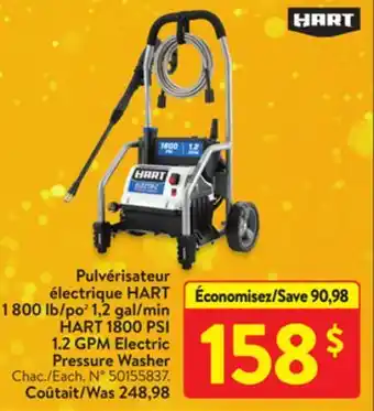Walmart Hart 1800 psi 1.2 gpm electric pressure washer offer