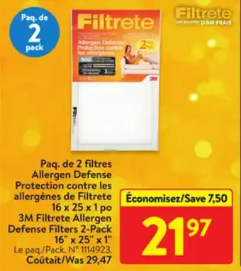Walmart 3m filters 2-pack 16x25x1 offer