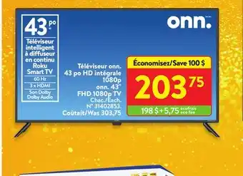 Walmart Onn. 43 fhd 1080p tv offer