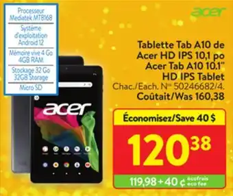 Walmart Acer tab a10 10.1 hd ips tablet offer