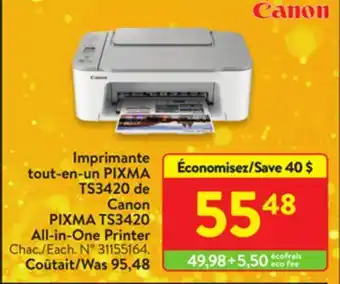 Walmart Canon pixma ts3420 all-in-one printer offer