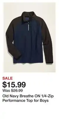 Old Navy Old navy breathe on 1/4-zip performance top for boys offer