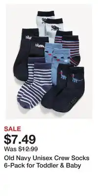 Old Navy Old navy unisex crew socks 6-pack for toddler & baby offer