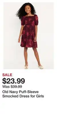 Old Navy Old navy puff-sleeve smocked dress for girls offer
