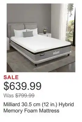 Costco Milliard 30.5 cm (12 in.) hybrid memory foam mattress offer