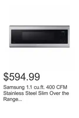 Costco Samsung 1.1 cu.ft. 400 cfm stainless steel slim over the range microwave offer