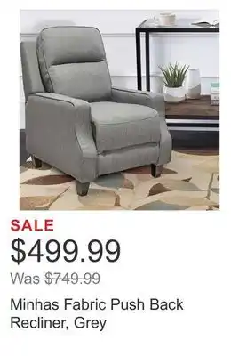 Costco Minhas fabric push back recliner, grey offer