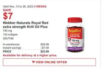 Costco Webber naturals royal red extra strength krill oil plus offer