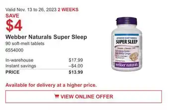 Costco Webber naturals super sleep offer