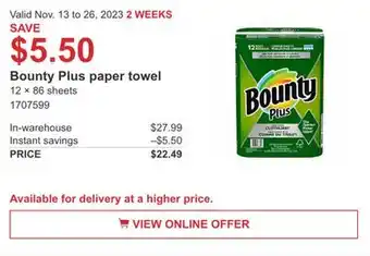 Costco Bounty plus paper towel offer