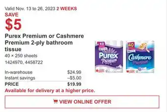 Costco Purex premium or cashmere premium 2-ply bathroom tissue offer