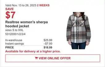Costco Realtree women's sherpa hooded jacket offer