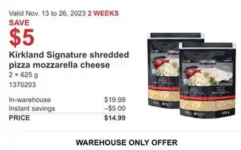 Costco Kirkland signature shredded pizza mozzarella cheese offer