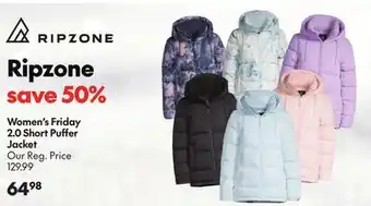 Sport Chek Ripzone women's friday 2.0 short puffer jacket offer