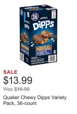 Costco Quaker chewy dipps variety pack, 36-count offer