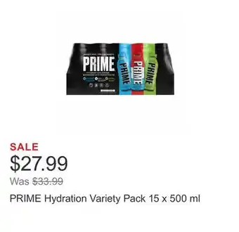 Costco Prime hydration variety pack 15 x 500 ml offer