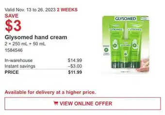 Costco Glysomed hard cream offer