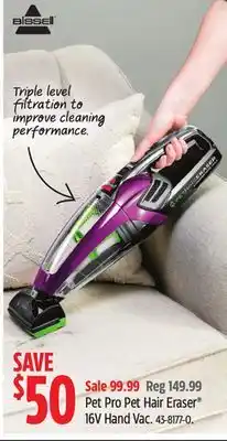 Canadian Tire Bissell pet pro pet hair eraser 16v hand vac offer
