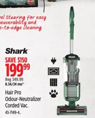 Canadian Tire Shark hair pro odour-neutralizer corded vac offer