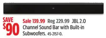 Canadian Tire Jbl 2.0 channel sound bar with built-in subwoofers offer