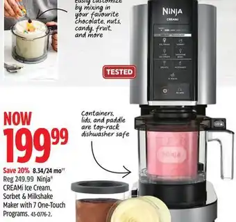 Canadian Tire Ninja creami ice cream, sorbet & milkshake maker with 7 one-touch programs offer