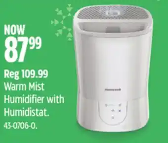 Canadian Tire Honeywell warm mist humidifier with humidistat offer