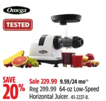 Canadian Tire Omega 64-oz low-speed horizontal juicer offer