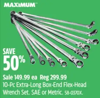 Canadian Tire Maximum 10-pc extra-long box-end flex-head wrench set offer