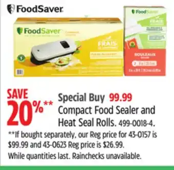 Canadian Tire Foodsaver compact food sealer and heat seal rolls offer