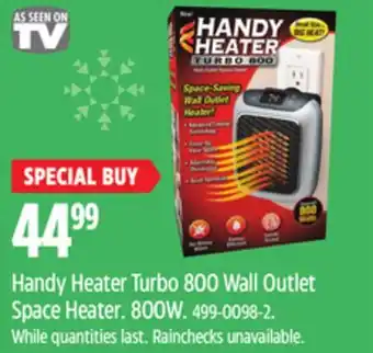 Canadian Tire Handy heater turbo 800 wall outlet space heater offer