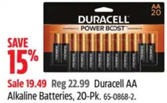 Canadian Tire Duracell aa alkaline batteries, 20-pk offer