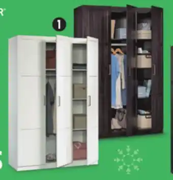Canadian Tire Sauder 3-door wardrobe white or cinnamon offer
