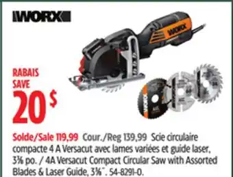 Canadian Tire Worx 4a versacut compact circular saw with assorted blades & laser guide, 3 3/8 offer