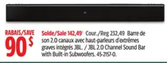 Canadian Tire Jbl 2.0 channel sound bar with built-in subwoofers offer
