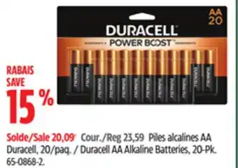 Canadian Tire Duracell aa alkaline batteries, 20-pk offer