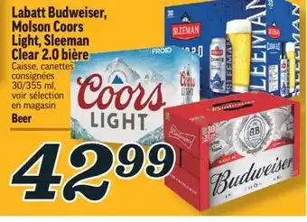 Marché Richelieu Labatt budweiser, molson coors light, sleeman clear 2.0 bière offer
