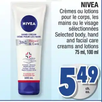 Jean Coutu Nivea selected body, hand and facial care creams and lotions offer