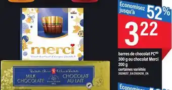 Maxi Barres de chocolat pcmd 300 g ou chocolat merci 200 g offer