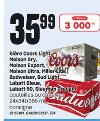 Provigo Bière coors light, molson dry, molson export, molson ultra, miller lite, budweiser, bud light, labatt bleue, labatt 50, sleem offer