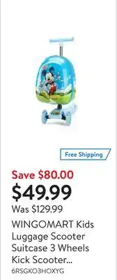 Walmart Wingomart kids luggage scooter suitcase 3 wheels kick scooter luggage for kids, toddlers girls & boys, led flashing wheels fo offer